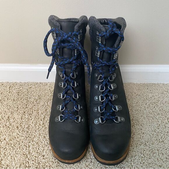 Sorel Conquest Wedge Ankle Boots black Leather Lace Up 9 PDX - Picture 3 of 6